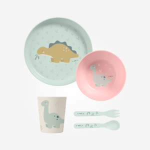 Saro Dinos feeding set- Pink/Mint